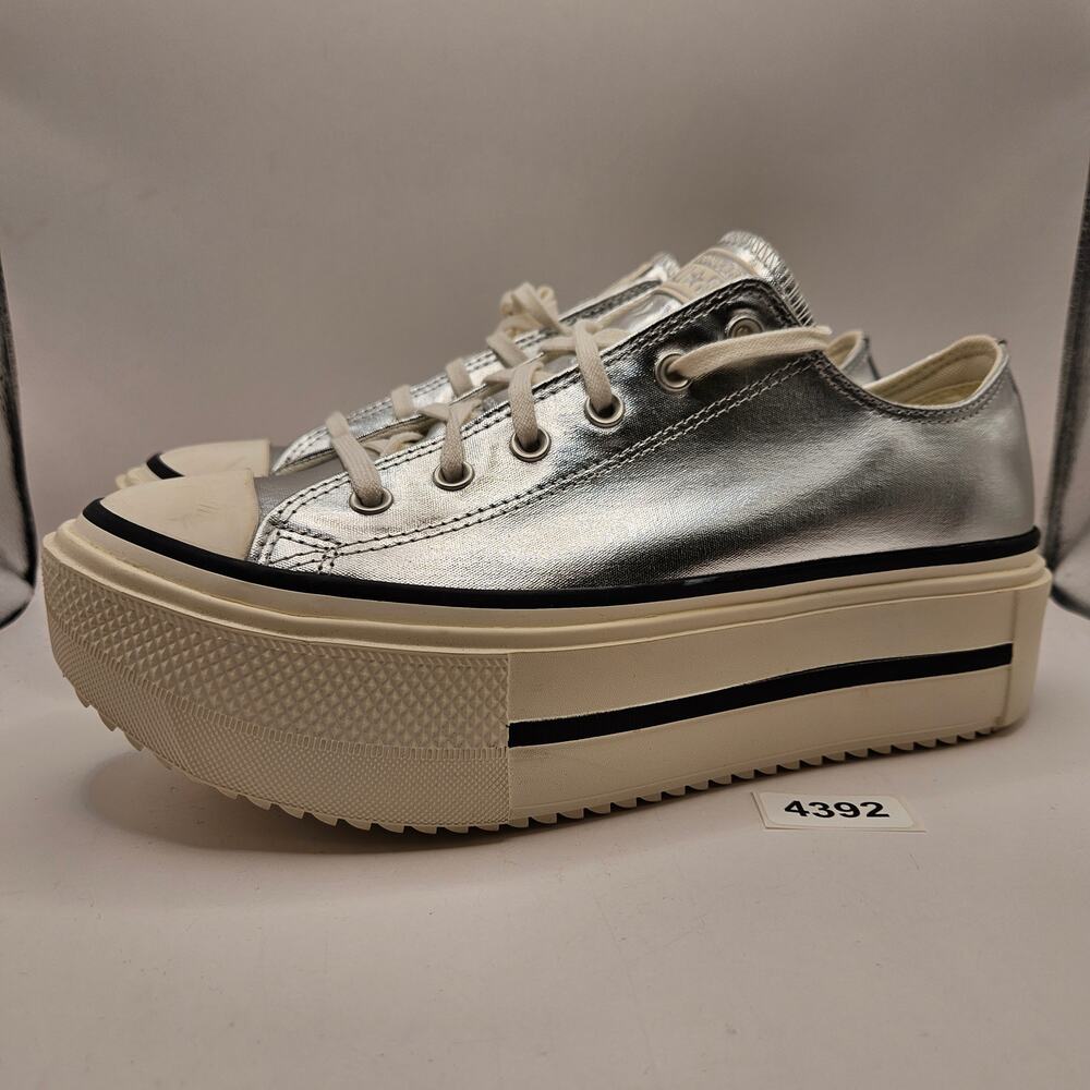 CONVERSE MEN'S 10 CHUCK TAYLOR LIFT STACK PLATFORM SILVER METALLIC A16406C